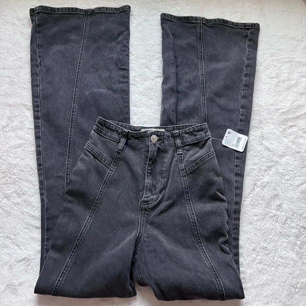 Free People Just Float On Flare Jeans Black Coal High Rise Bell Bottom 24 NWT